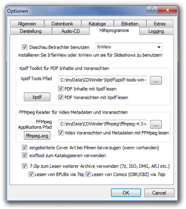 Optionen.Hilfsprogramme